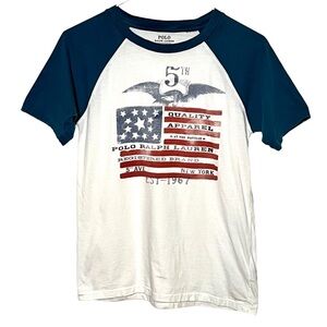 Polo by Ralph Lauren Graphic Ringer T-Shirt Size Medium (10/12) White/Blue